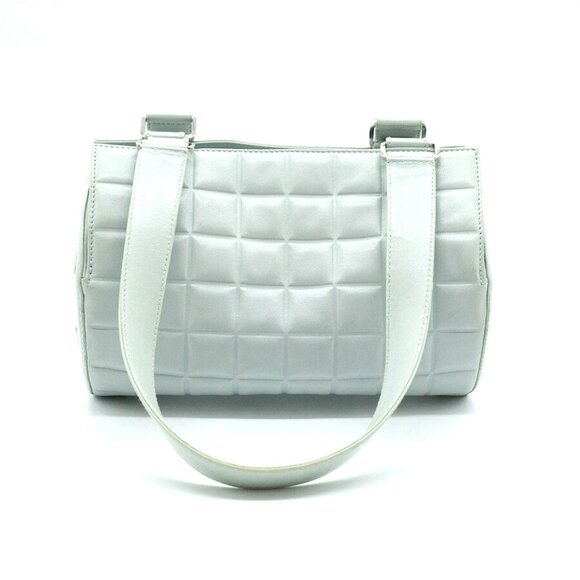 Authentic CHANEL CC Chocolate Bar Quilted Leather Bowler Shoulder Bag Purse Blue - Picture 5 of 15